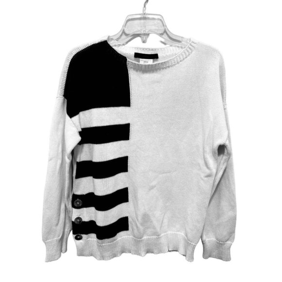 Women's Made in Italy Crewneck Cotton Sweater Black White by Les Copains - Picture 1 of 11